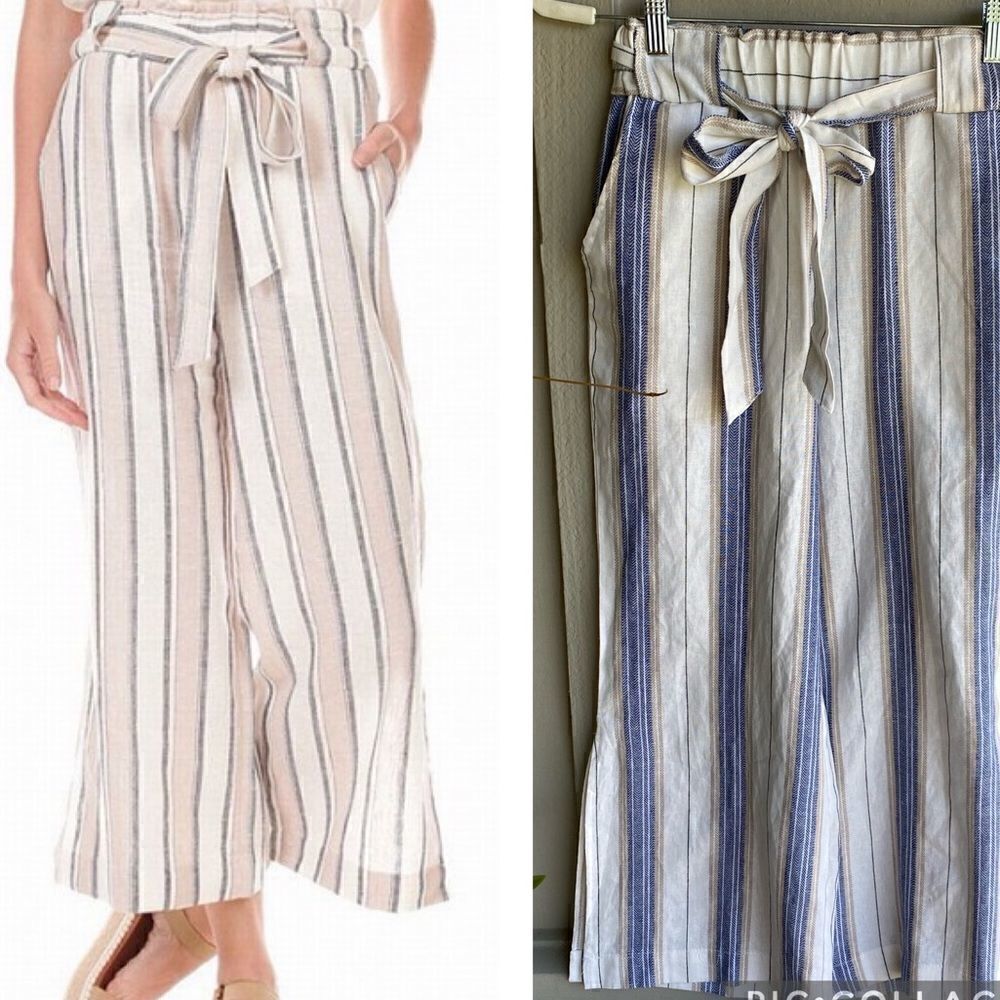 NWT - Banjara Linen Blend Striped Tie Waist Wide Leg Pant Size: S